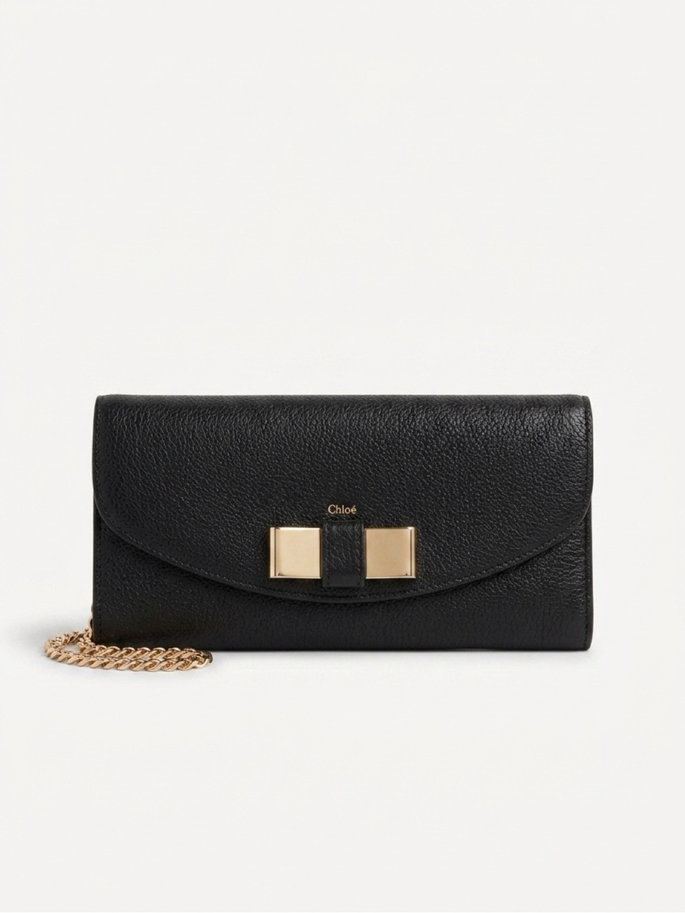 Chloé Bobbie Bow Wallet on Chain Black Leather Gold Hardware, Dustbag, Tags, Box